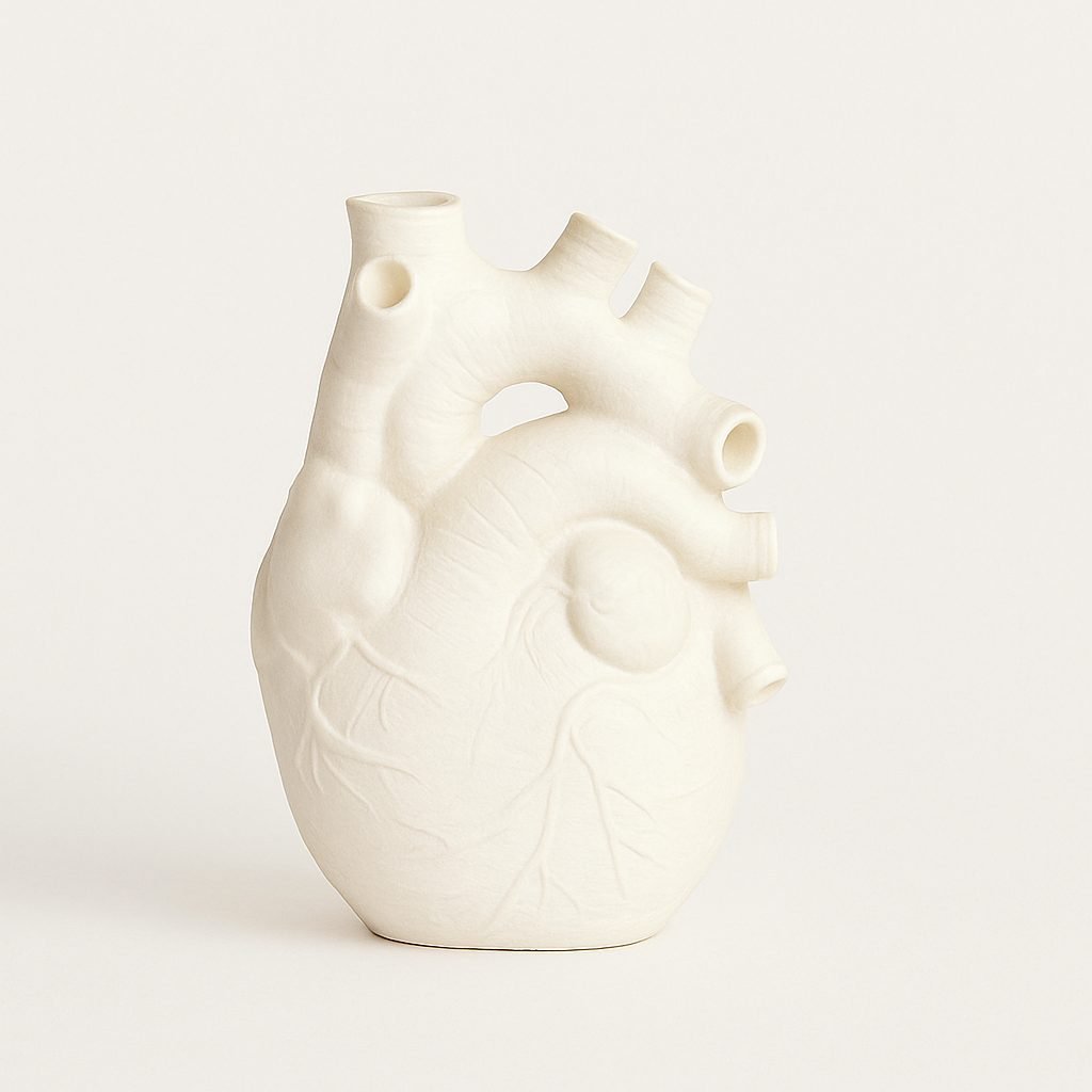 Jarrón Decorativo Corazón Humano – Pieza Multifuncional de Cerámica Hecha a Mano
