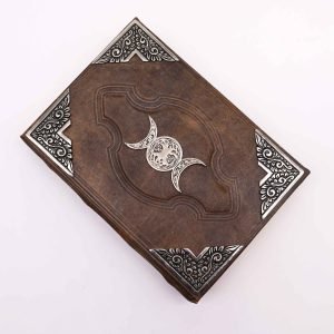Cuaderno Místico Marrón con Triple Luna de Zinc | Grimorio o Diario Espiritual
