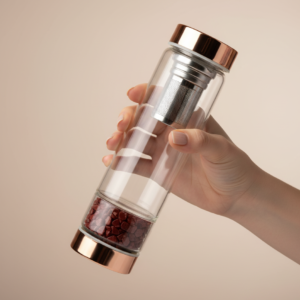 Botella de cristal para te - oro rosa - Jasper rojo
