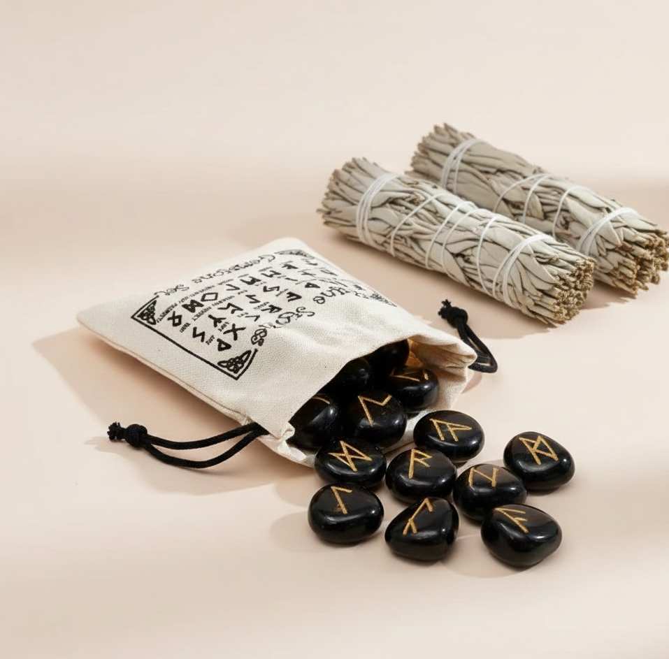 Juego de Runa de la India en bolsas - Ónix negro