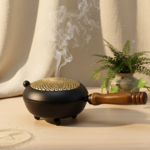 Gran incensario de hierro - detalle dorado