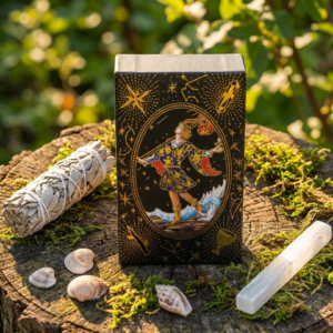 Tarot Hoja Dorada Caja de Regalo abierta con cartas brillantes - AromArte