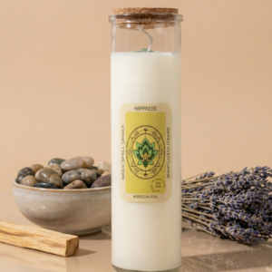 Vela Hechizo Mágico Felicidad con Aventurina Verde y aroma Moroccan Roll - AromArte