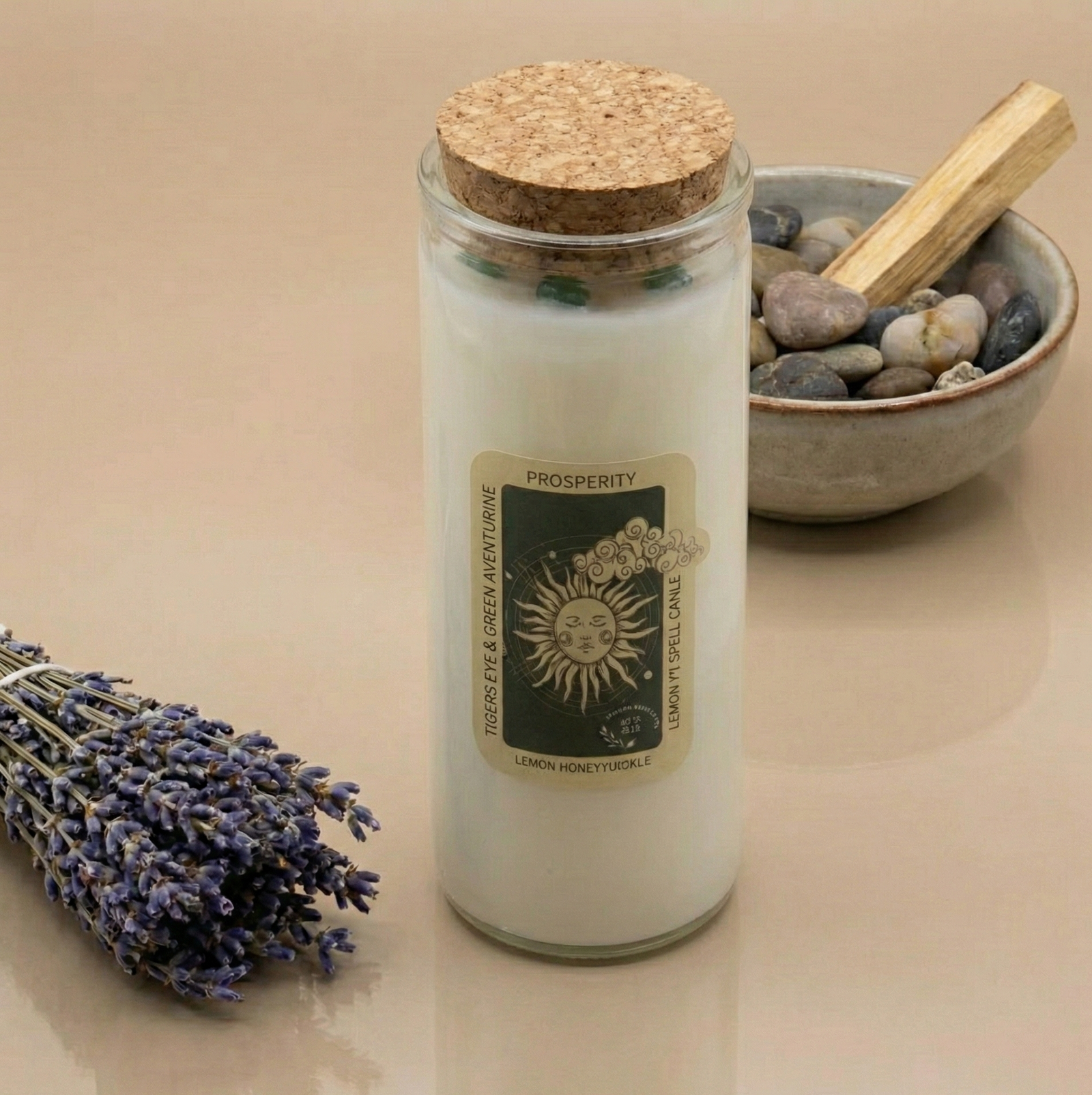 Vela ritual para atraer dinero y éxito con aroma a limón y madreselva