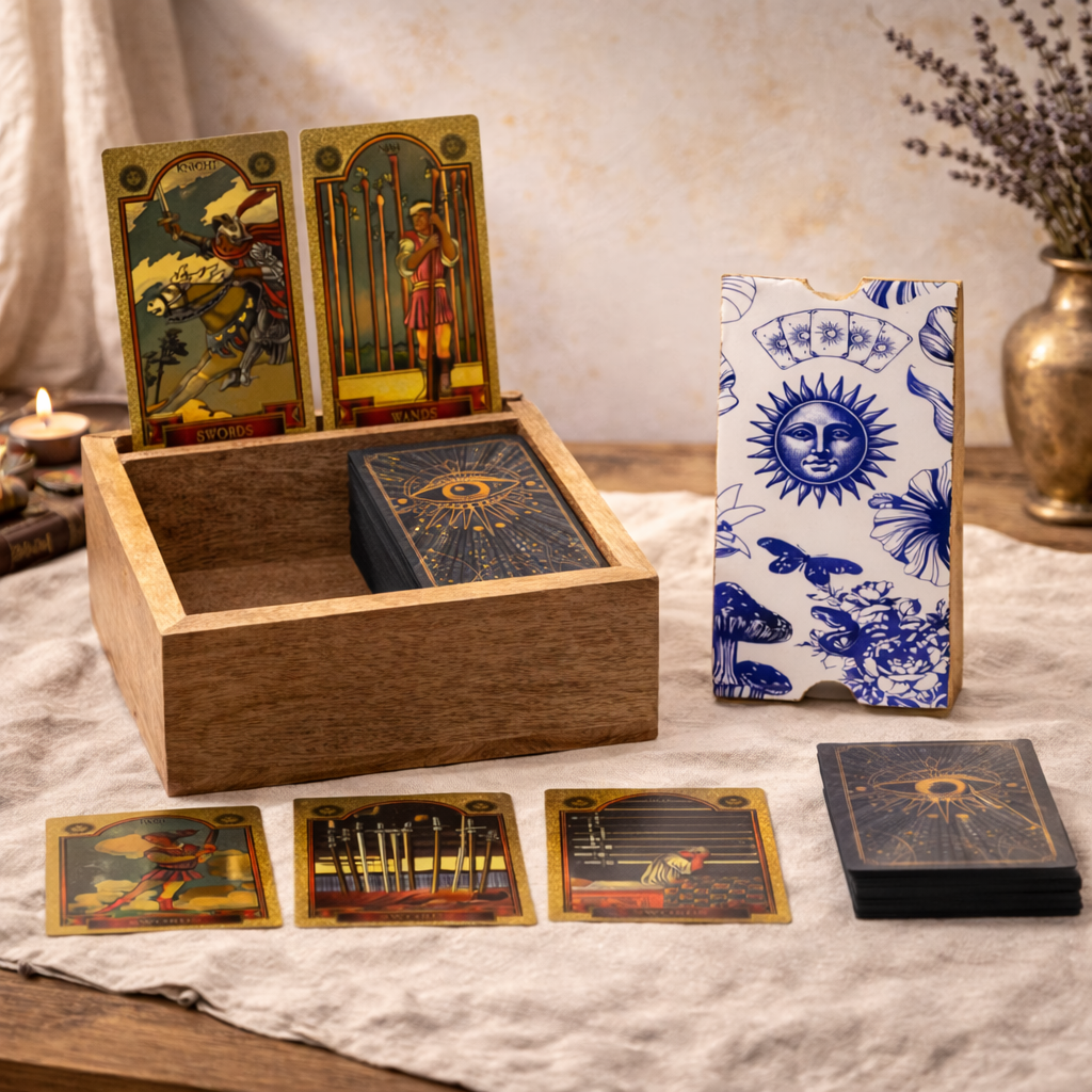 Caja de Tarot Triple Luna con 2 Compartimentos y Soporte
