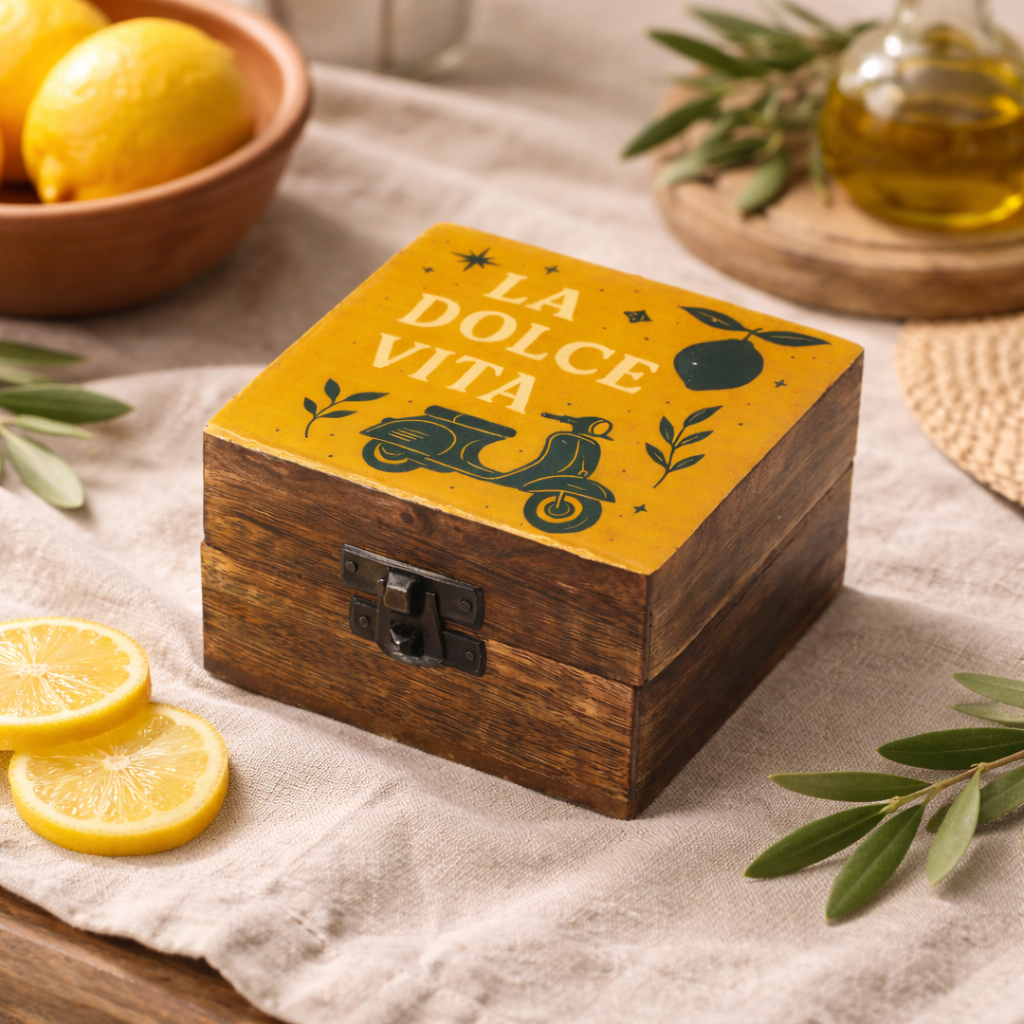 Pequeña Caja Esmaltada de Madera de Mango - La Dolce Vita