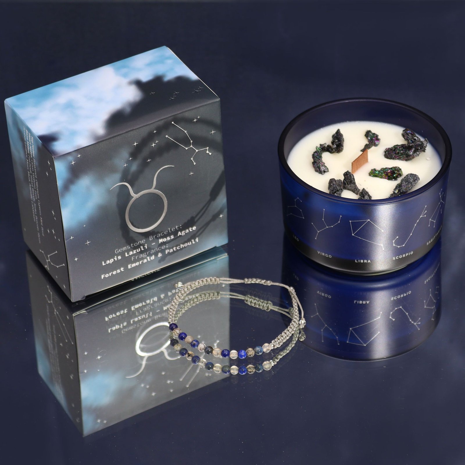 Vela Zodiaco Tauro con Pulsera de Piedras Naturales