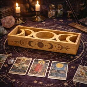 Bandeja de Tarot con Fases Lunares y Soporte para Cartas - Madera de Mango